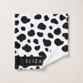 牛のプリント、牛の斑点、白黒、あなたの名前 バスタオルセット (ウォッシュタオル)