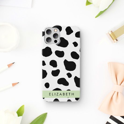 牛のプリント、牛の斑点、白黒、あなたの名前 Case-Mate iPhoneケース