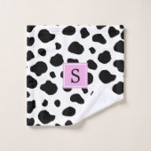 牛のプリント、牛の斑点、白黒、モノグラム バスタオルセット (ウォッシュタオル)