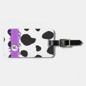 牛のプリント、牛の斑点、白黒、モノグラム ラゲッジタグ (正面横)