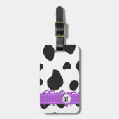 牛のプリント、牛の斑点、白黒、モノグラム ラゲッジタグ (正面縦)