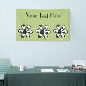 牛のプリント、牛の斑点、白黒、花 横断幕 (トレードショー)