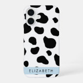 牛のプリント, 牛の斑点, 黒と白, あなたの名前 iPhone 16ケース (裏面)