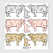 牛のプロファイルのステッカーセット シール (シート)
