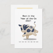 牛のベビー発表の年パーソナライズされた月 ノートカード (正面/裏面)