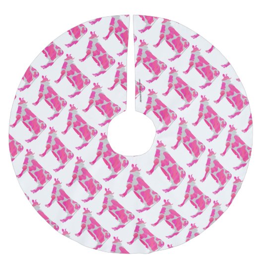 牛のホットピンクと白のシルエット ブラッシュドポリエステルツリースカート (正面)