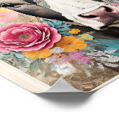 牛のポートレートフローラ混合メディアコラージュ ポスター (角)