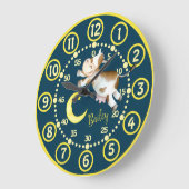 牛のムーンジャンプの子供たちwimsy水色アートクロック ラージ壁時計 (傾斜)