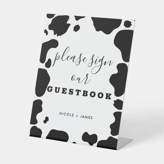 牛のモー斑点白黒の結婚ゲストブックのサイン 台座サイン (正面)