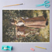 牛のロマンチックな農家のシーンを持つファームガール 薄葉紙 (クラフト)