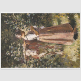 牛のロマンチックな農家のシーンを持つファームガール 薄葉紙