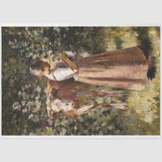 牛のロマンチックな農家のシーンを持つファームガール 薄葉紙 (正面)