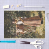 牛のロマンチックな農家のシーンを持つファームガール 薄葉紙 (クラフト)