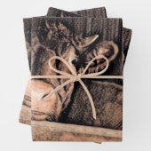 牛のヴィンテージスケッチ素朴アートカントリーバーンファーム ラッピングペーパーシート (インサイチュ)