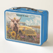牛のヴィンテージトラックひまわり メタルランチボックス (裏面)