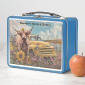 牛のヴィンテージトラックひまわり メタルランチボックス (インサイチュ)