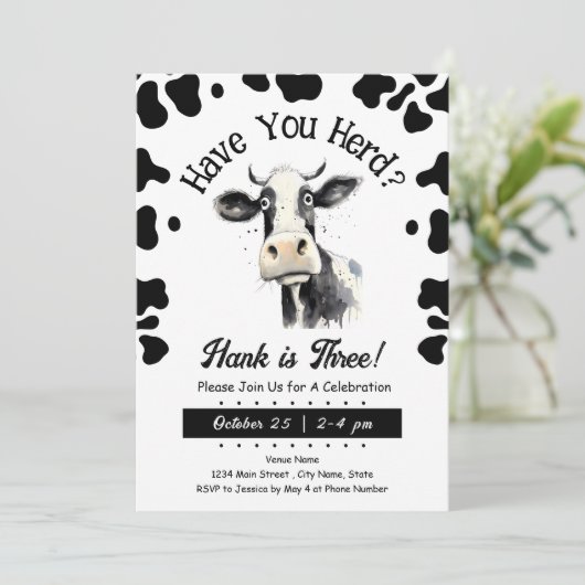牛の世話3番目の誕生日の水の色の招待 招待状 (スタンド正面)