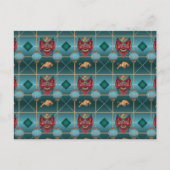 牛の中国の新年 - 緑のチェック柄 ポストカード (正面)