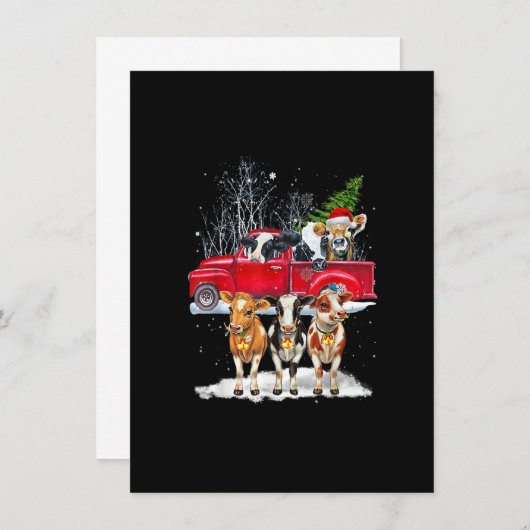 牛の乗馬レッドトラックメリークリスマスファームラブズCo 招待状 (正面/裏面)