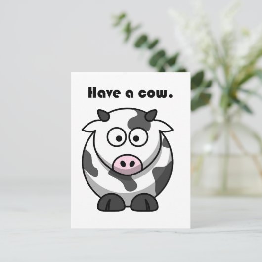 牛の乳牛漫画おもしろいのパンデザインを持つ ポストカード (スタンド正面)