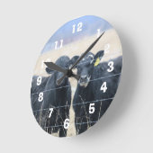 牛の傍観者 ラウンド壁時計 (傾斜)