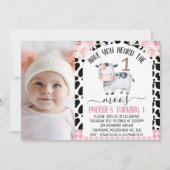 牛の写真はMoosの最初の誕生日を聞いたことがある 招待状 (正面)