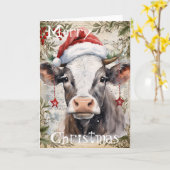 牛の冬のクリスマスウォーターの色 カード (黄色い花)