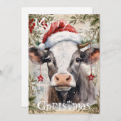 牛の冬のクリスマスウォーターの色 シーズンカード (正面/裏面)