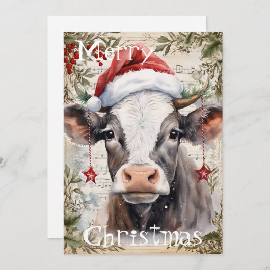 牛の冬のクリスマスウォーターの色 シーズンカード (正面/裏面)