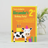 牛の動物の子どものバースデーパーティ招待状 招待状 (スタンド正面)