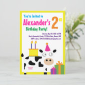 牛の動物の子のバースデーパーティ招待状 招待状 (スタンド正面)