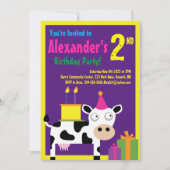 牛の動物の子のバースデーパーティ招待状 招待状 (正面)