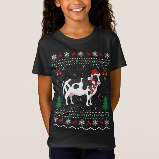牛の動物愛好家おもしろいクリスマスギフト醜い牛のクリスマ Tシャツ (正面)