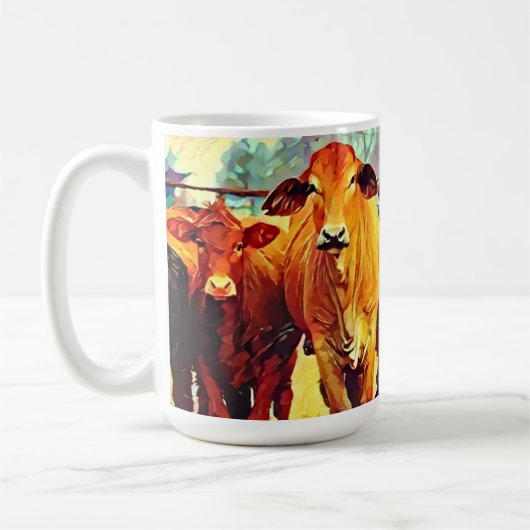 牛の友人グループかわいいアートマグカップ コーヒーマグカップ (左)