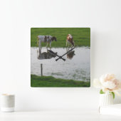 牛の反射クロック スクエア壁時計 (ホーム)