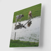 牛の反射クロック スクエア壁時計 (傾斜)