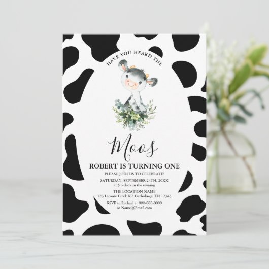 牛の声を聞いたことがあるMoos誕生日招待状 招待状 (スタンド正面)