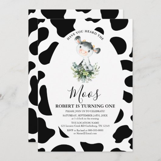 牛の声を聞いたことがあるMoos誕生日招待状 招待状 (正面/裏面)