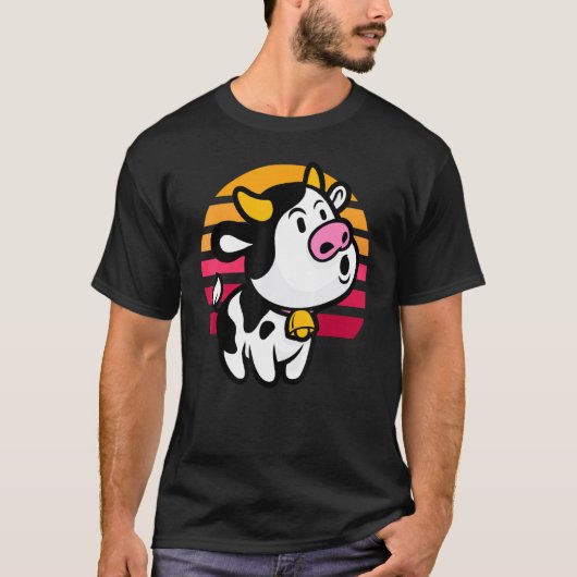 牛の夕日 レトロカウ Tシャツ (正面)