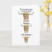 牛の多く、誕生日ユーモアのあるカード カード (黄色い花)