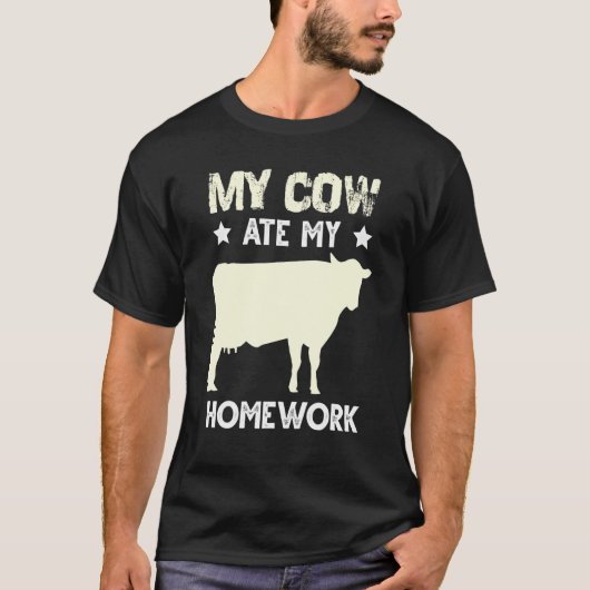 牛の子牛の納屋のための宿題を食べる言い訳 オー Tシャツ (正面)