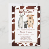 牛の家族お洒落カップルテーマ赤ちゃんシャワー 招待状 (正面)