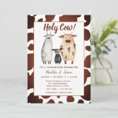 牛の家族お洒落カップルテーマ赤ちゃんシャワー 招待状 (スタンド正面)