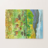 牛の山の牧草地の水色 ジグソーパズル (横)