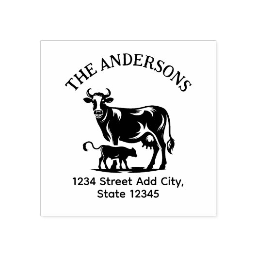 牛の差出人住所スタンプ ラバースタンプ (インプリント)