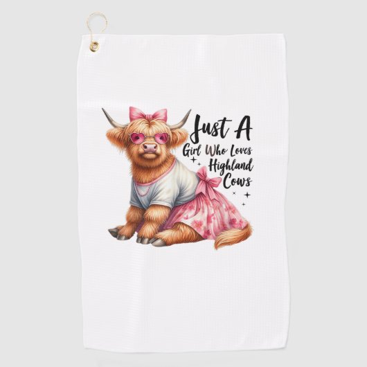 牛の恋人ちょうどハイランド牛の農場を愛する少女 ゴルフタオル (正面)