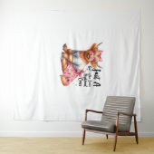 牛の恋人ちょうどハイランド牛の農場を愛する少女 タペストリー (インサイチュ(横))