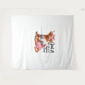 牛の恋人ちょうどハイランド牛の農場を愛する少女 タペストリー (正面(横))