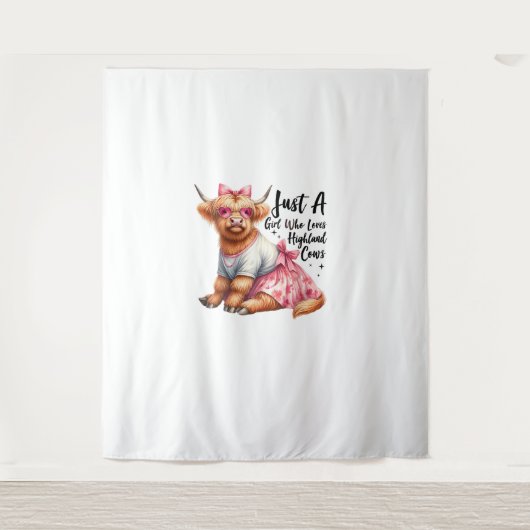 牛の恋人ちょうどハイランド牛の農場を愛する少女 タペストリー (正面)