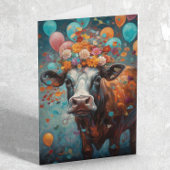 牛の恋人絵画の誕生日風船 カード